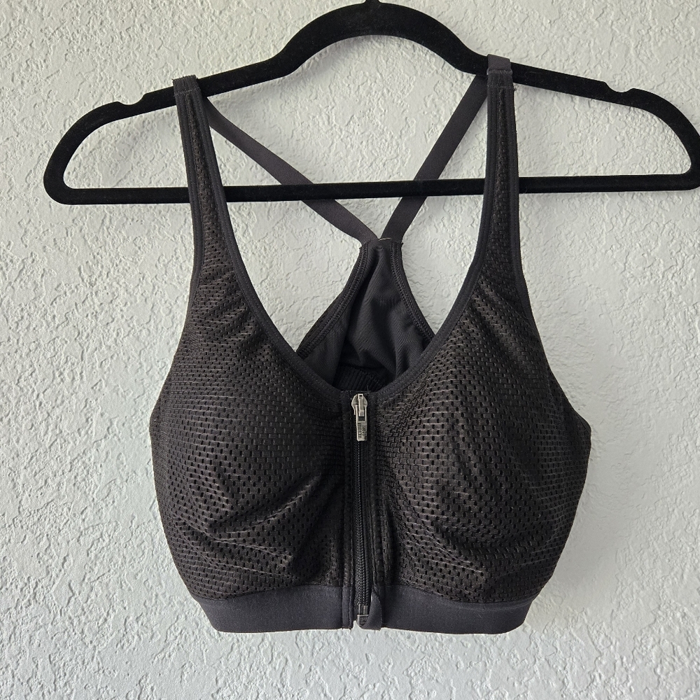 Victoria Sport Black Zip Front High Impact Mesh Sports Bra 34B Racerback - Picture 1 of 7